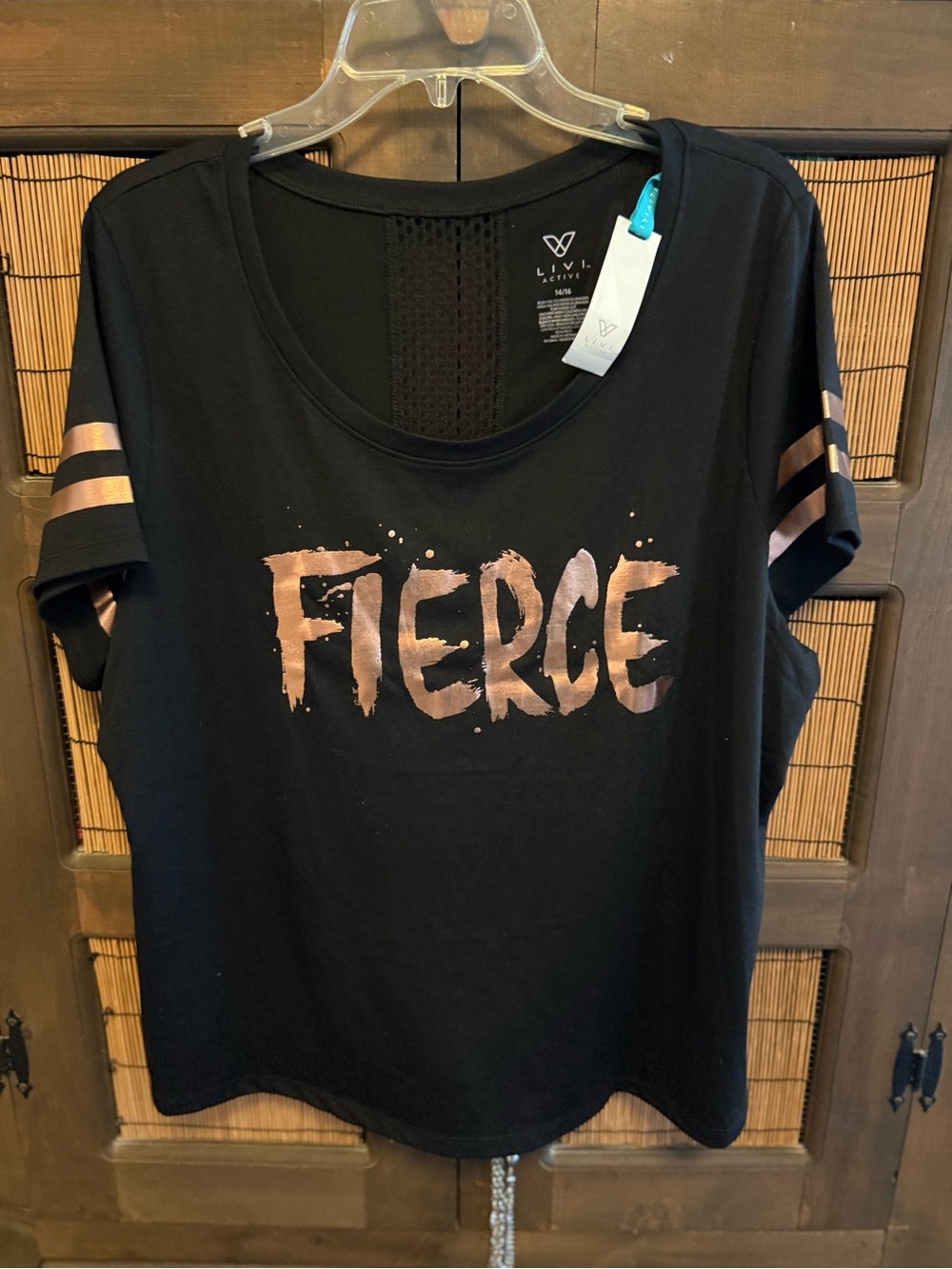 Livi Active Black Short-Sleeve Tee with Rose Gold 'FIERCE' Foil Graphic